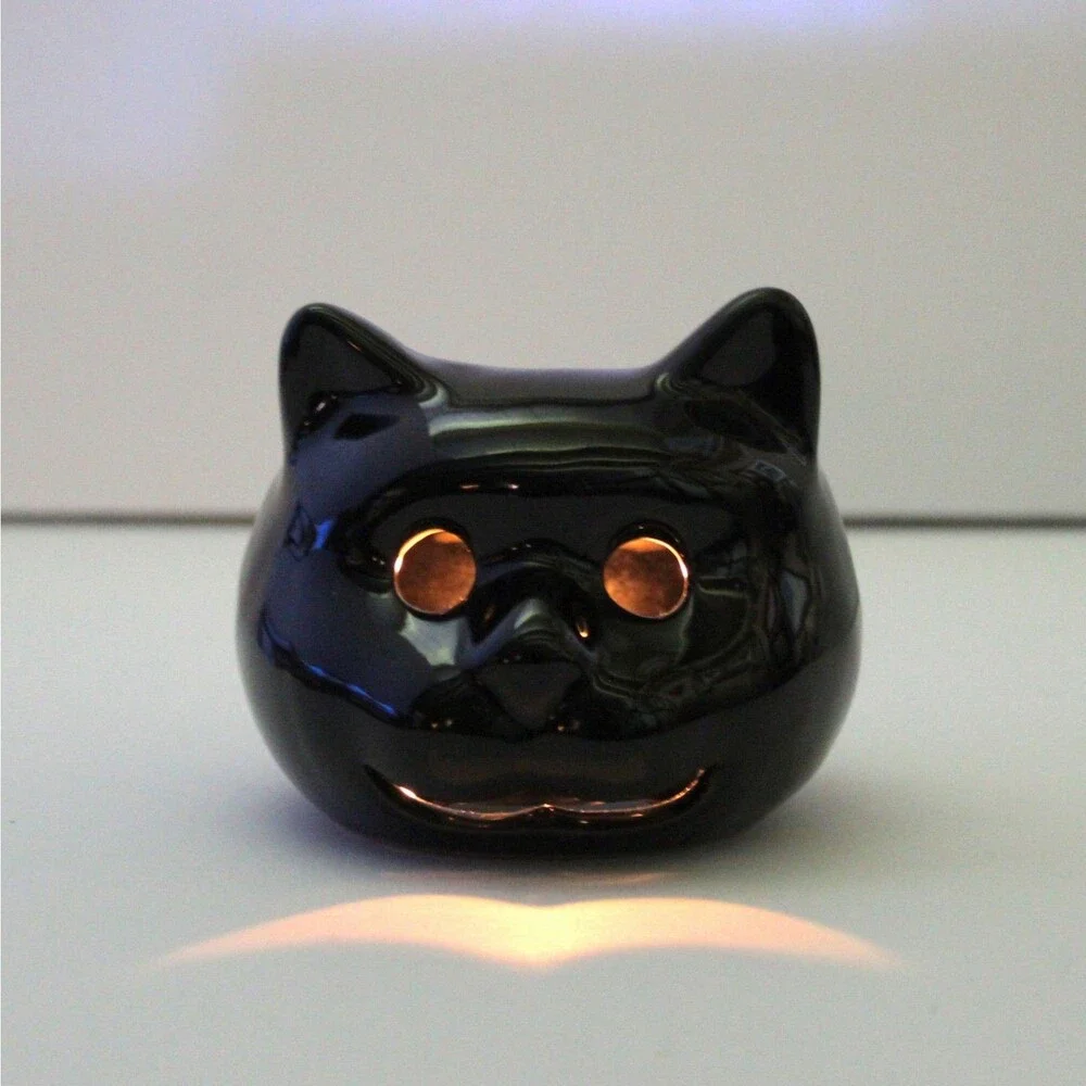 Black Cat Head Candle Holder ceramic tea light halloween